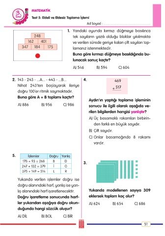 Page 52 - ATA YAYINCILIK 3. Sınıf Çıtır Çıtır Tüm Dersler Soru 