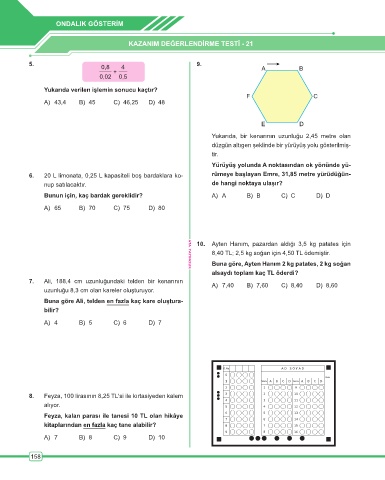 Page 159 Ata Yayincilik 6 Sinif Ben Korkmam Matematik Soru Bankasi